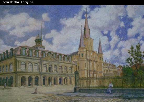 William Woodward Painting of view of Jackson Square French Quarter of New Orleans,